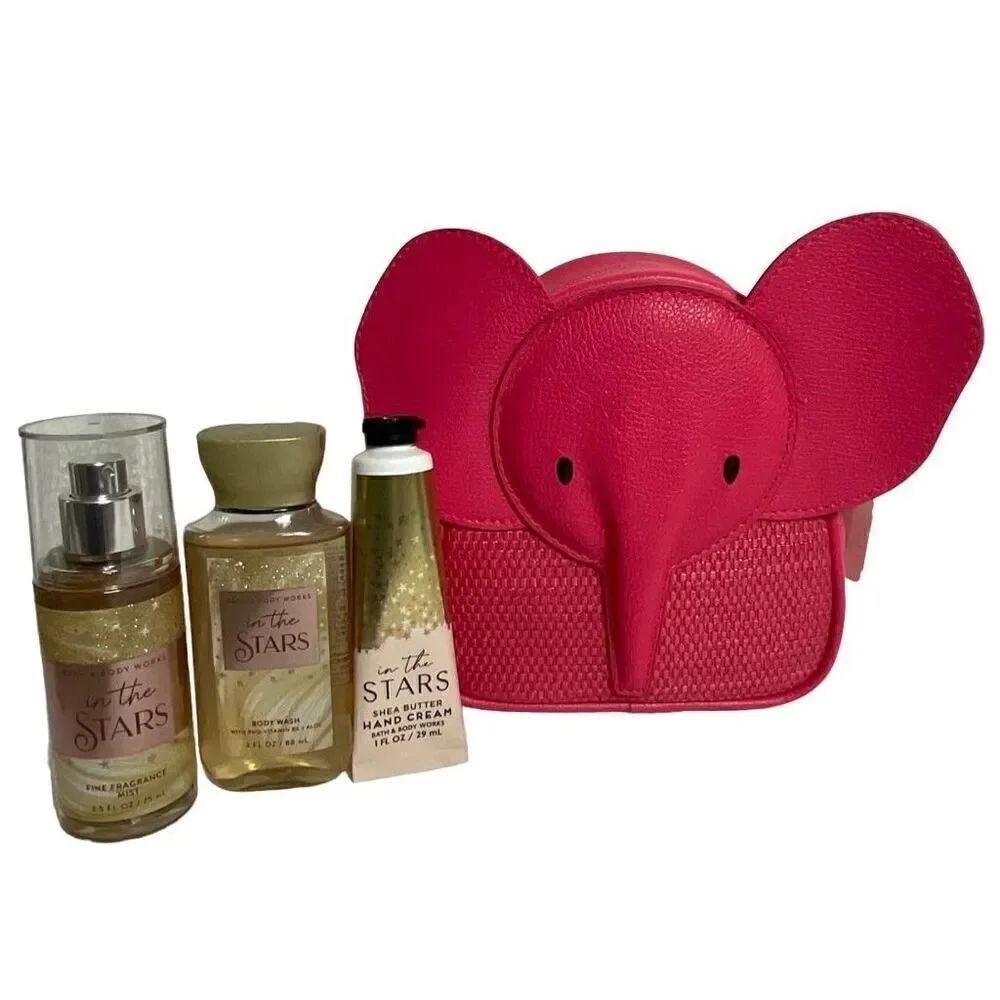 Bath and Body Works Pink Elephant Cosmetic Case  and IN THE STARS 3 pc Travel Si